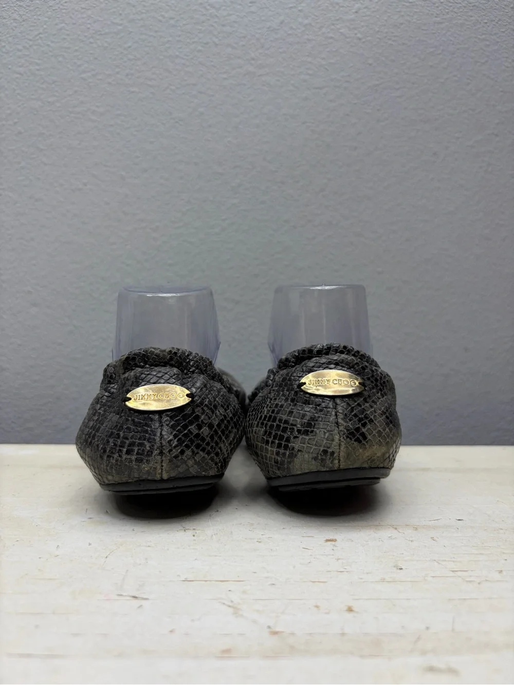 Jimmy Choo Black Snake Skin Leather Flats Size 40